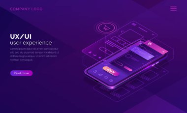 Kullanıcı deneyimi izometrik konsept, ux ui wirefram
