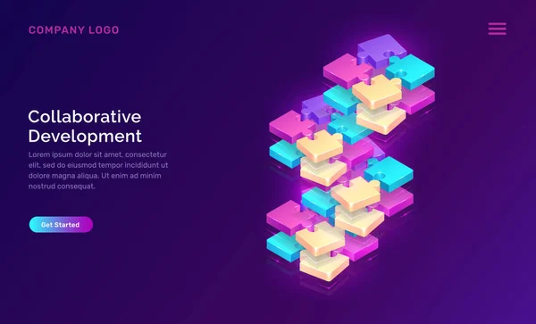 Collaboratieve ontwikkeling, isometrisch concept — Stockvector