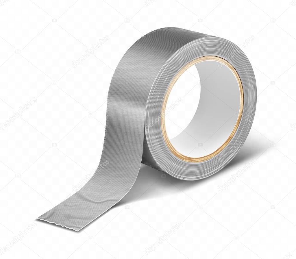 Gray silver duct roll adhesive tape realistic