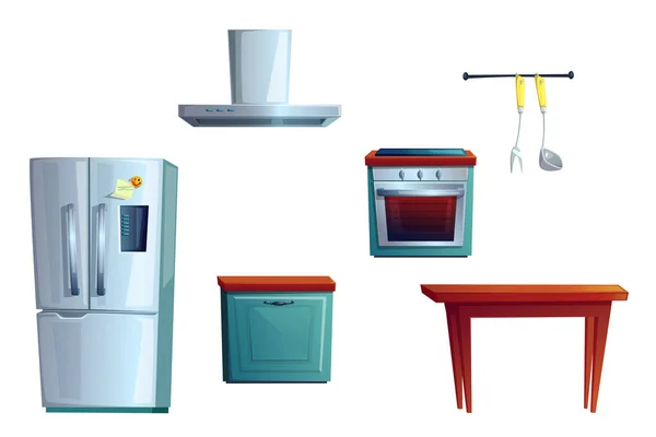 Muebles de cocina, creación de interiores de dibujos animados conjunto — Vector de stock