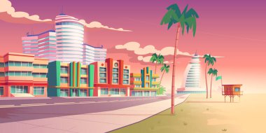 Miami 'de oteller ve kumsallı bir sokak.