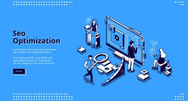 SEO optimizasyon izometrik iniş sayfası pankartı
