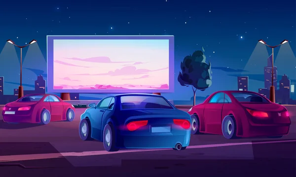 Cinema di strada per auto. Drive-in teatro con auto — Vettoriale Stock