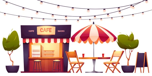 Café al aire libre, cabina de verano en el parque, comida callejera — Vector de stock