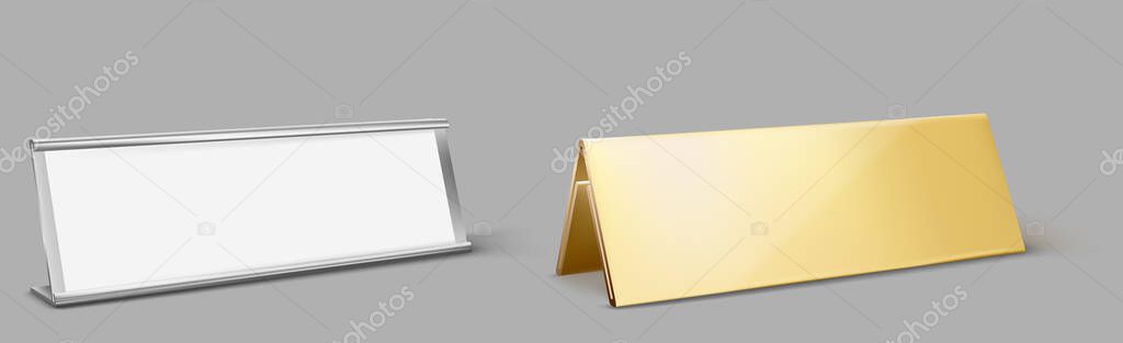 Metal table card holder, empty golden name plate