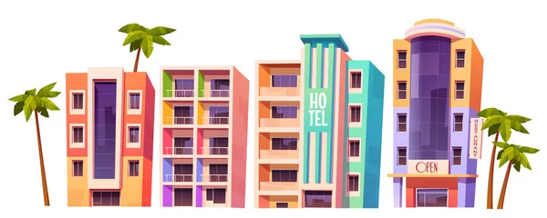 Κτίρια, μοντέρνα ξενοδοχεία σε Μαϊάμι την θερινή ώρα — Διανυσματικό Αρχείο