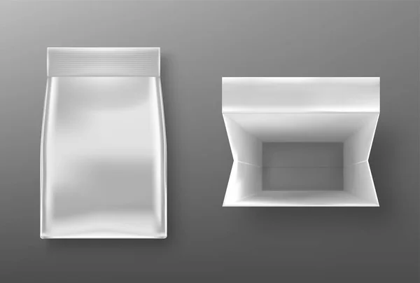 Срібна дой-пак, мішечок для паперу або макет з фольги — стоковий вектор