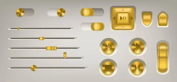 Panel sterowania muzyką ze złotymi przyciskami i gałkami — Wektor stockowy