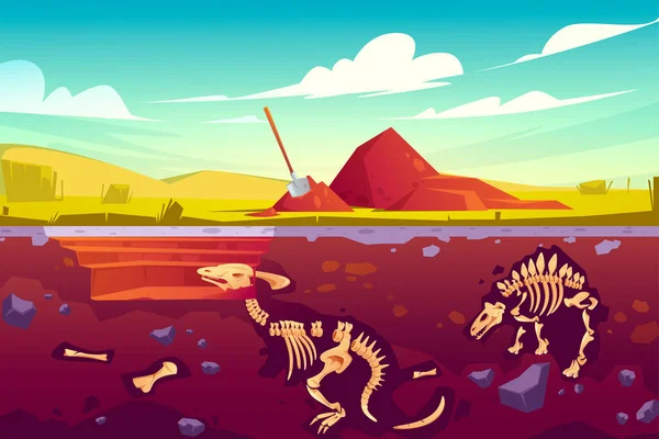 Раскопки ископаемых динозавров, палеонтологические работы — стоковый вектор