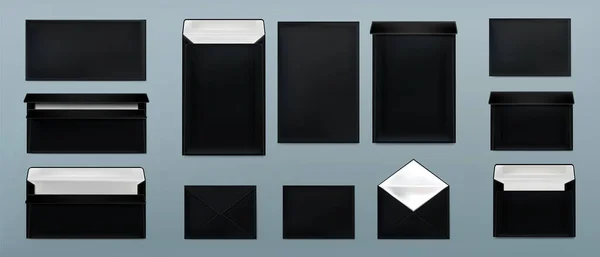 Conjunto de plantillas sobres negros. Fundas de papel en blanco — Vector de stock