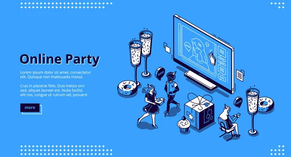 Vector landing page για online party concept — Διανυσματικό Αρχείο