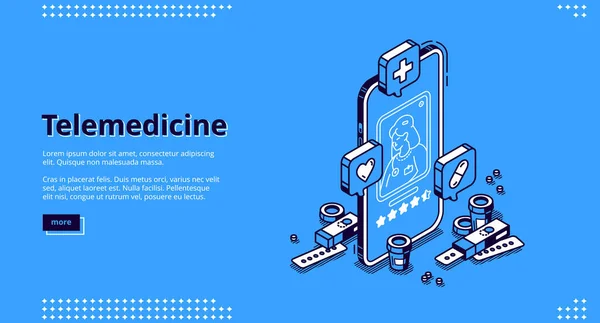 Telemedicine isometric landing, ยาออนไลน์ — ภาพเวกเตอร์สต็อก