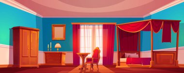 Eski lüks yatak odası, iç kısmı tenteli yatak.