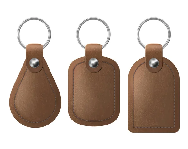 Schlüsselanhänger aus Leder, braune Schlüsselanhänger Set. — Stockvektor