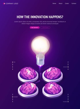 Brainstorm idea isometric landing page, web banner clipart