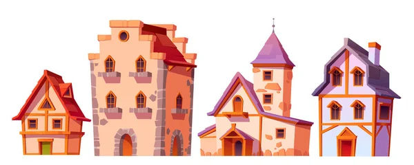 Edificios medievales, conjunto de arquitectura de la ciudad — Vector de stock