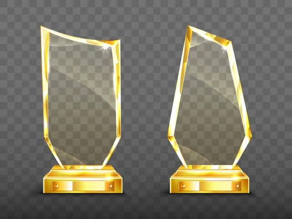 Złote nagroda szklane trofeum z błyszczącymi krawędziami — Wektor stockowy