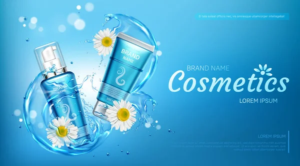 Chamomile eco cosmetics bottles mock up banner