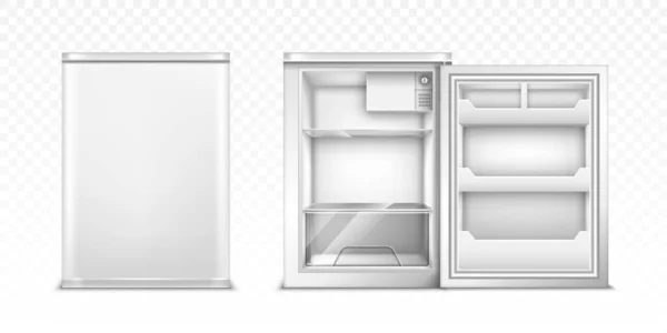 Маленький холодильник с открытой и закрытой дверью — стоковый вектор