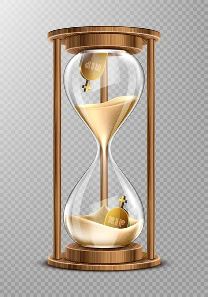 Sand hourglass in wooden frame with gravestones — Stock Vector