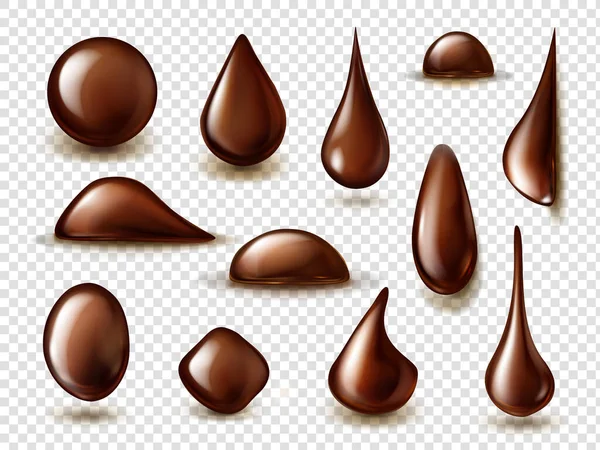Sett med dråper flytende mørk sjokolade – stockvektor