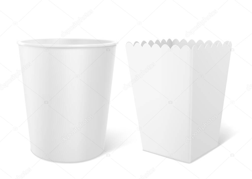 Download Blank Bucket For Popcorn Chicken Wings Or Legs Mockup Isolated On White Background Empty Pail Fastfood Front And Side View Paper Hen Bucketful Design Food Box Rendering Realistic 3d Vector Mock