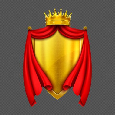 Coat of arms with golden monarch crown and shield clipart