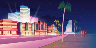 Miami 'de geceleri kumsal ve otel olan bir cadde.