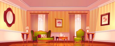 Viktorya dönemi oturma odası, eski kraliyet barok iç mimarisi.