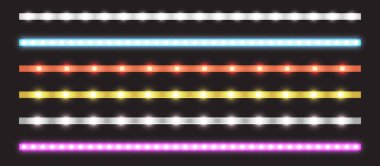 Neon ışık efektli kurşun şeritlerin vektör kümesi