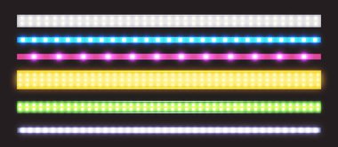 Neon ışık efektli kurşun şeritlerin vektör kümesi