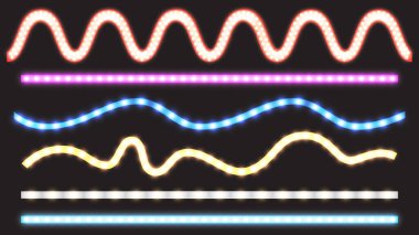 Neon ışıklı şeritlerin vektör kümesi