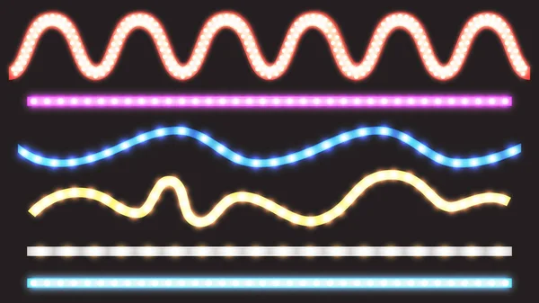 Σετ διανυσματικών ταινιών LED με εφέ φωτός νέον — Διανυσματικό Αρχείο