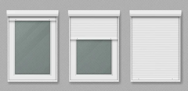 Ventana de plástico con persiana enrollable blanca — Vector de stock