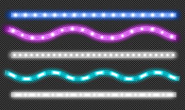 Neon ışıklı şeritlerin vektör kümesi