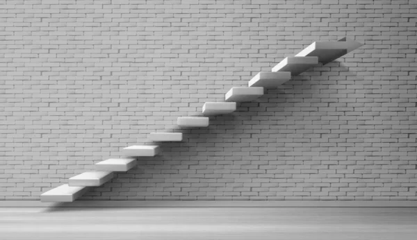 Escaleras 3d escalera blanca sobre fondo de pared de ladrillo — Vector de stock