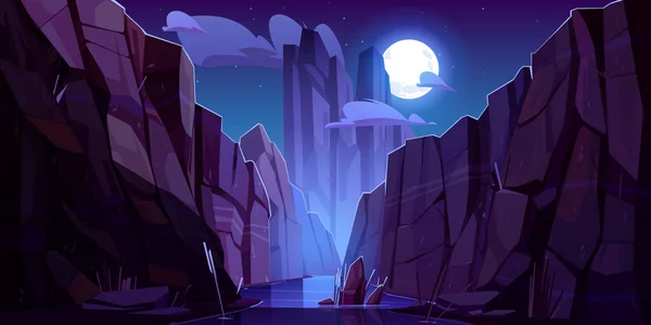 Rivière de montagne dans le canyon la nuit — Image vectorielle