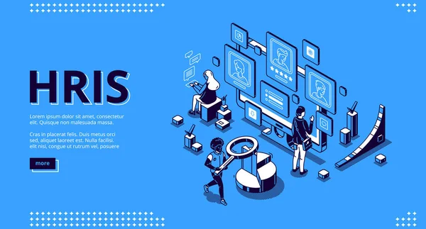 Hris isometriska landningssida. Personalteknik — Stock vektor