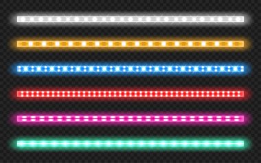 Neon ışık efektli kurşun şeritlerin vektör kümesi