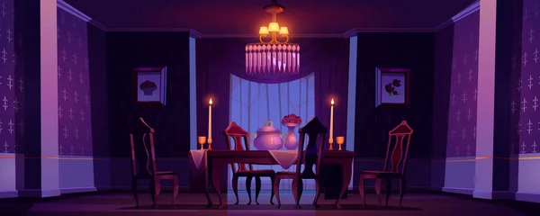 Intérieur de la salle à manger dans le style victorien la nuit — Image vectorielle