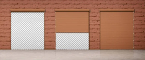 Puerta con persiana enrollable marrón en pared de ladrillo — Vector de stock