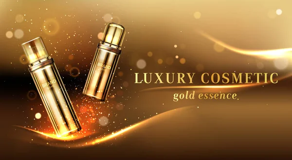 Botellas cosméticas de oro ad banner, tubos de cosméticos — Archivo Imágenes Vectoriales