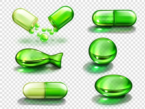 Green capsule with vitamin, collagen or medicine — Stock Vector