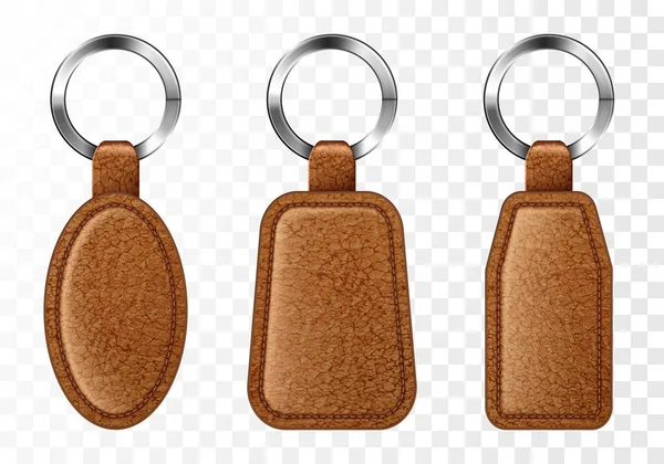 Leather keychains, brown keyring holders set. — Stock Vector