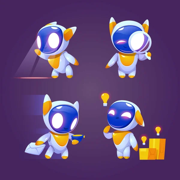 Cute robot character in different poses — Stock Vector