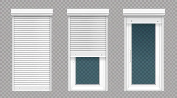 Puerta o ventana de vidrio con persiana enrollable blanca — Vector de stock