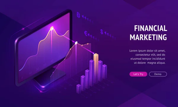 Banner isométrico de landing page de marketing financeiro —  Vetores de Stock