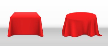 Vector realistic red tablecloth on tables clipart