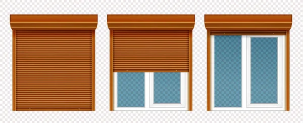 Okno z tworzywa sztucznego z roletą drewnianą — Wektor stockowy