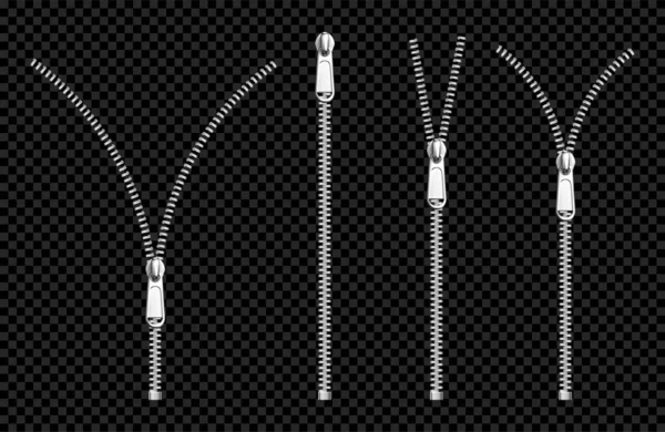 Metalen ritssluitingen zilveren ritsen met trekset — Stockvector